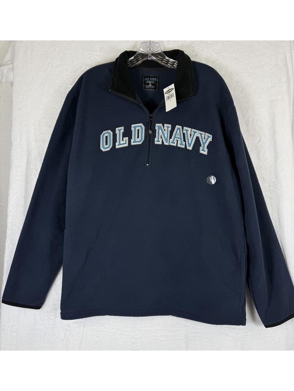 Vintage Old Navy Hoodie Large Men 1/4 Zip Blue Logo Sweatshirt Deadstock New